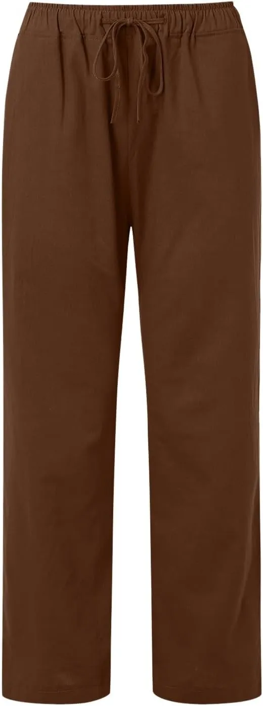Wide Pants Waist Long Drawstring Casual Linen Elastic Women Leg Solid Cotton Pants Wide Legs Pants for Women
