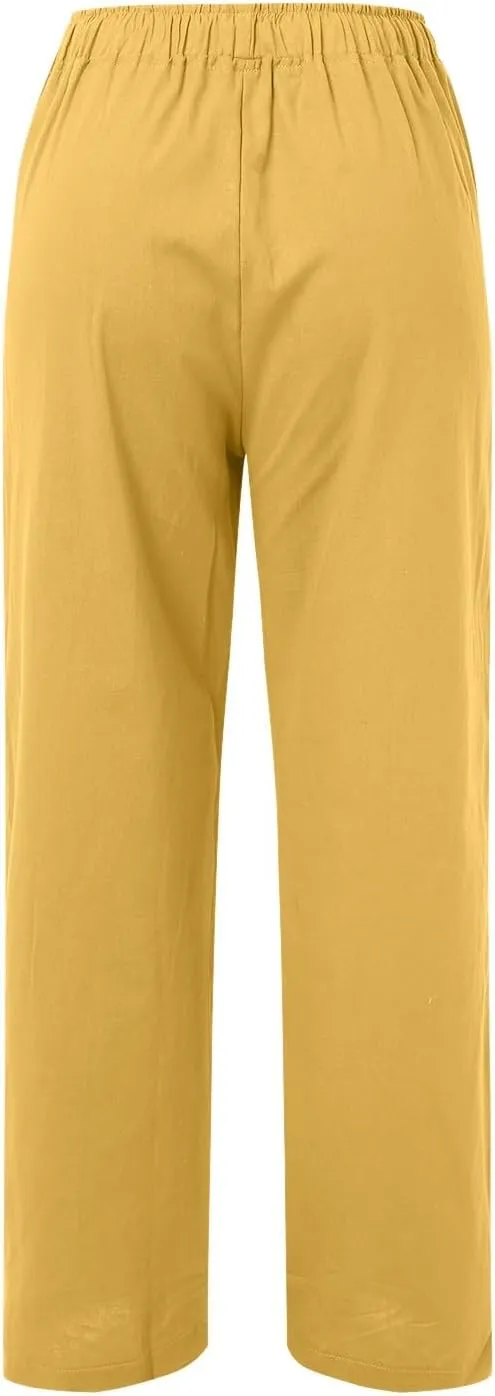 Wide Pants Waist Long Drawstring Casual Linen Elastic Women Leg Solid Cotton Pants Wide Legs Pants for Women