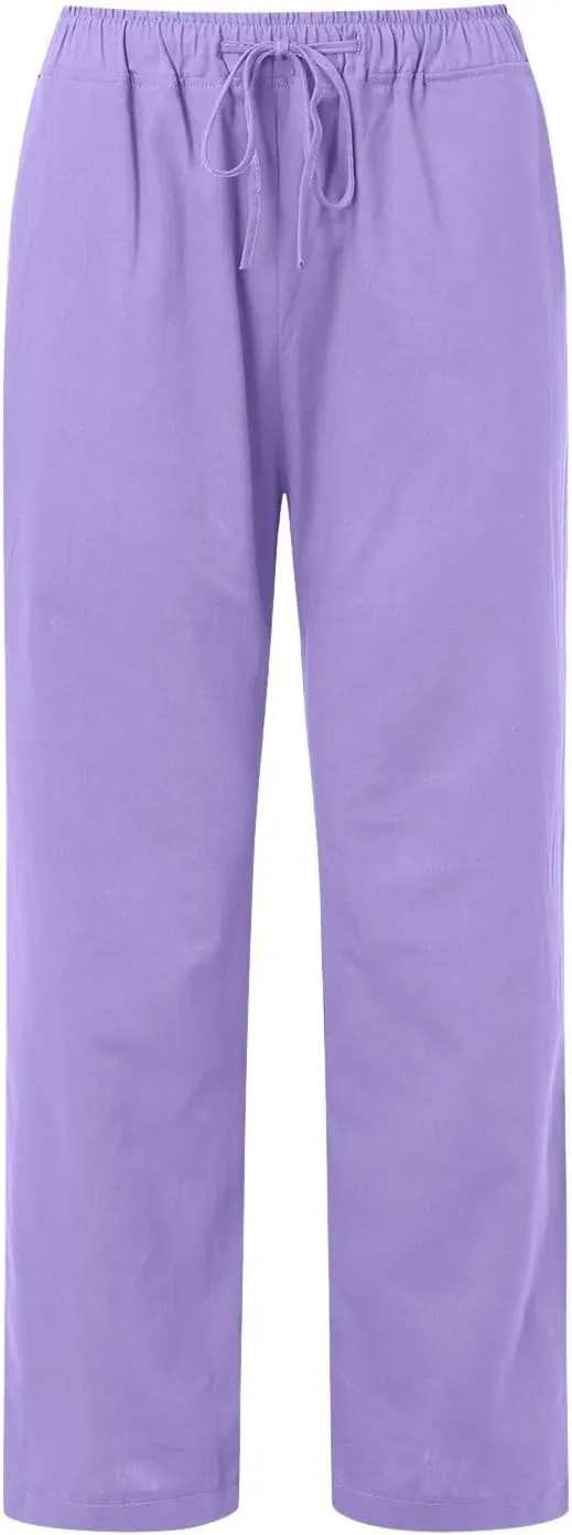 Wide Pants Waist Long Drawstring Casual Linen Elastic Women Leg Solid Cotton Pants Wide Legs Pants for Women