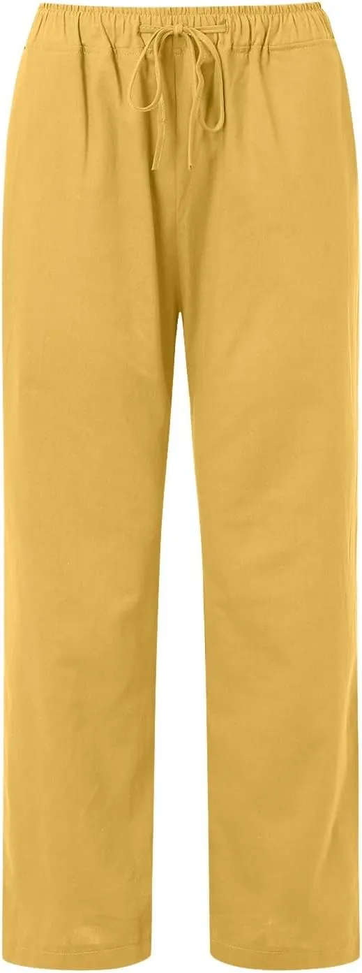 Wide Pants Waist Long Drawstring Casual Linen Elastic Women Leg Solid Cotton Pants Wide Legs Pants for Women