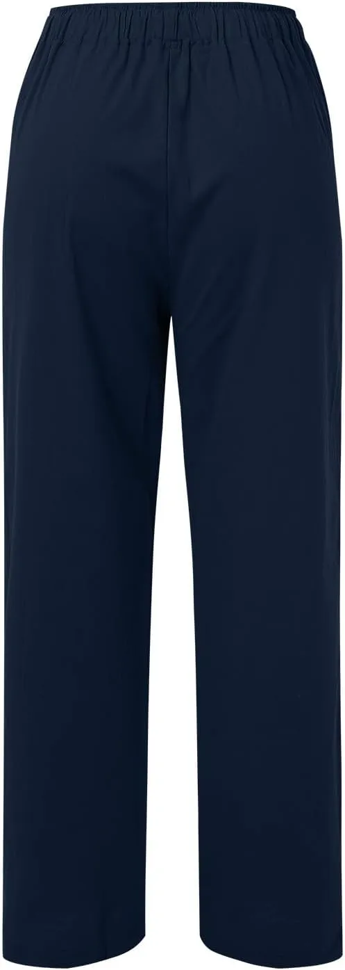 Wide Pants Waist Long Drawstring Casual Linen Elastic Women Linen Leg Solid Cotton Pants Sweatpants Women Linen Work
