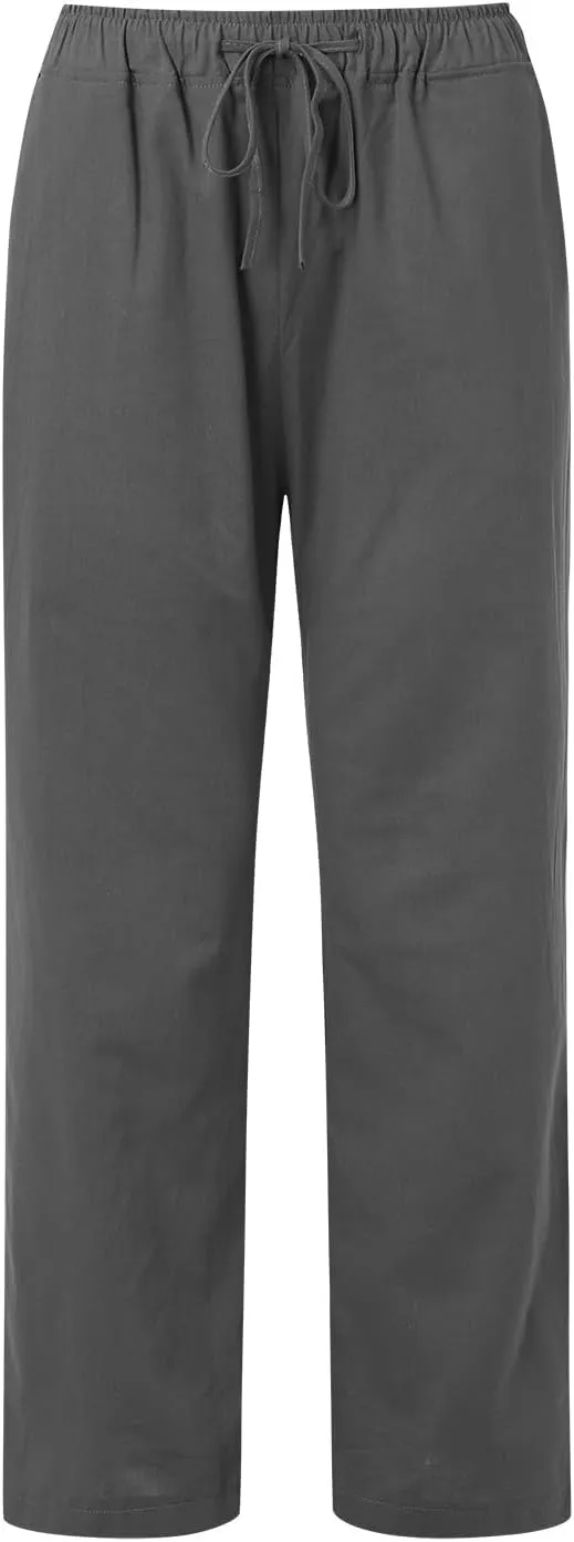 Wide Pants Waist Long Drawstring Casual Linen Elastic Women Linen Leg Solid Cotton Pants Sweatpants Women Linen Work