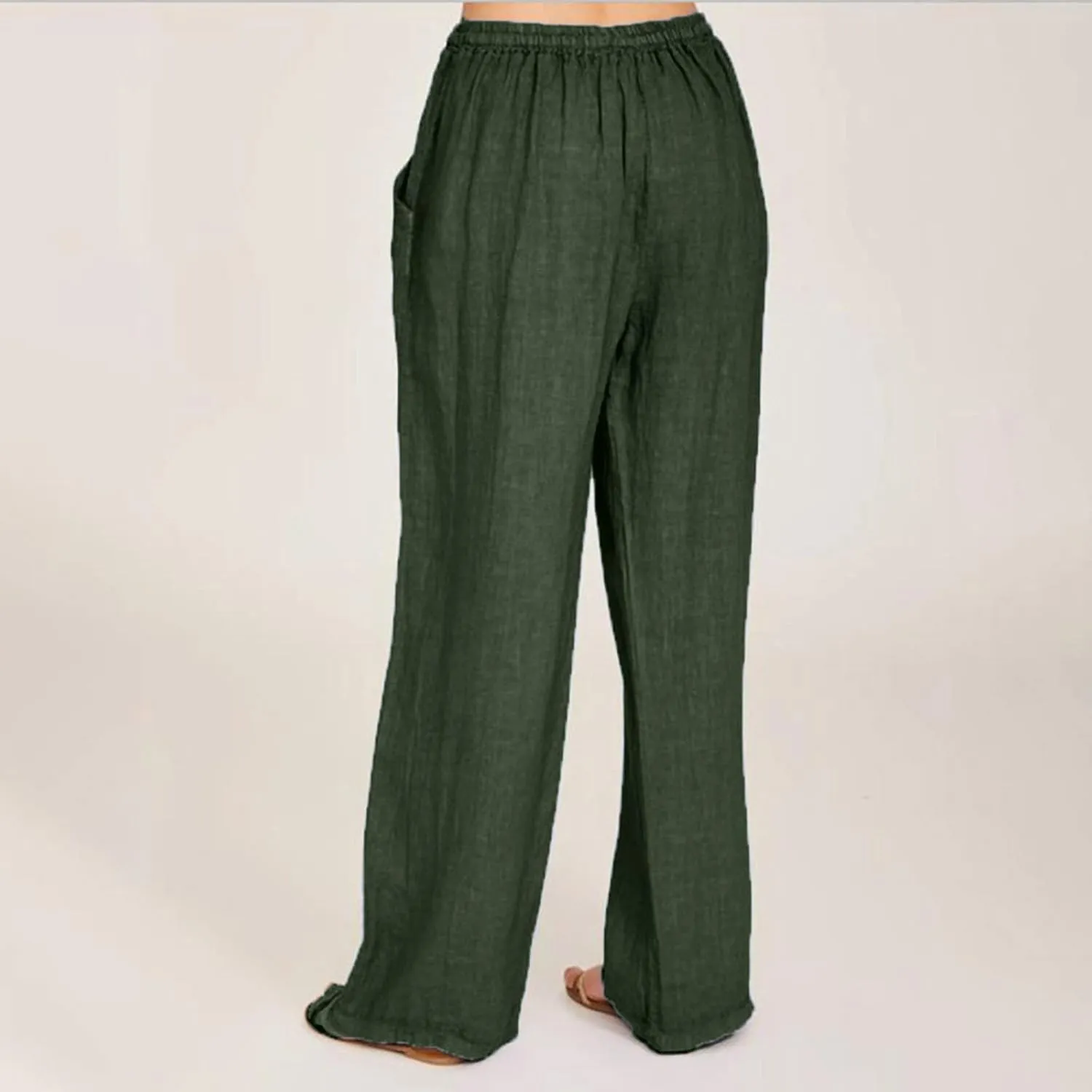 Wide Pants Waist Long Drawstring Casual Linen Elastic Women Linen Leg Solid Cotton Pants Sweatpants Women Linen Work