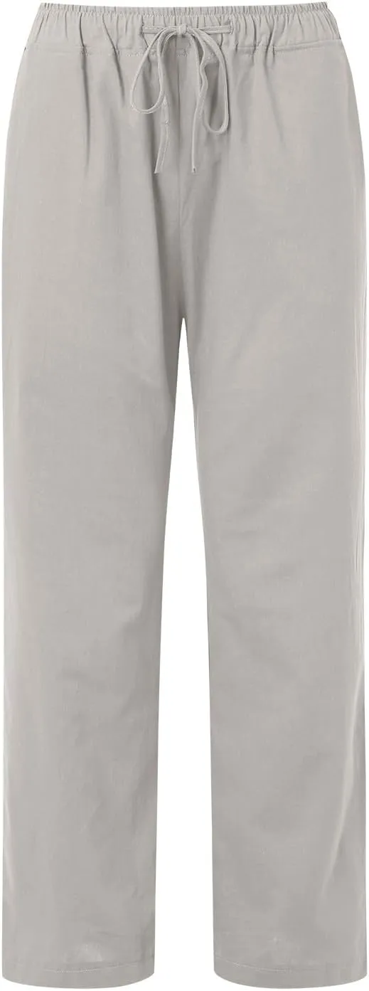 Wide Pants Waist Long Drawstring Casual Linen Elastic Women Linen Leg Solid Cotton Pants Sweatpants Women Linen Work