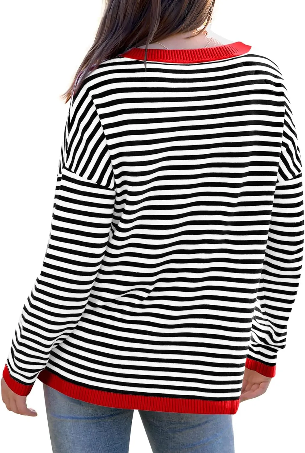 WIHOLL Womens Sweaters Dressy Casual Long Sleeve Tops Round Neck Striped Fashion
