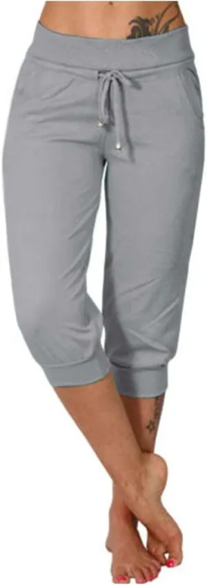 Wkishenl Women's Capri Joggers Summer Elestic Solid Color Capri Pants Cuffed Athletic Casual Soft Sweatpants with Pockets
