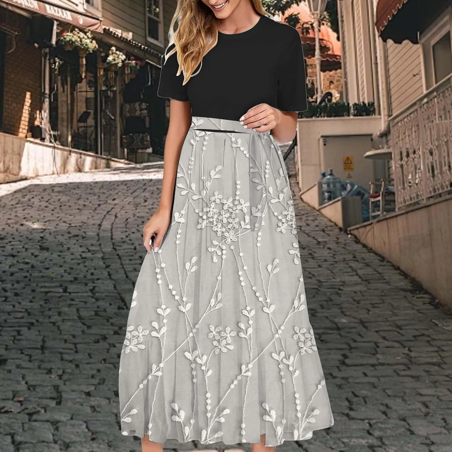 Women 2025 Summer Dresses Short Sleeve Ribbed Teacher Church Modest Business Casual Work Outfits Midi Dress