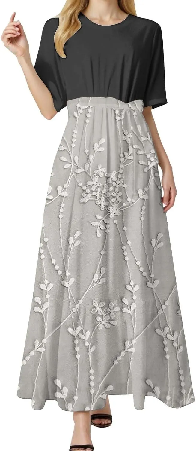 Women 2025 Summer Dresses Short Sleeve Ribbed Teacher Church Modest Business Casual Work Outfits Midi Dress