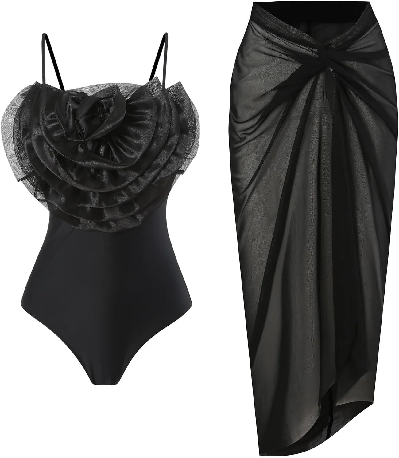 Women Big Flowers 1Piece Swimwear 1 Piece Cover UP Two Piece Vintage Print Swimsuit Monokini High Waist Thong