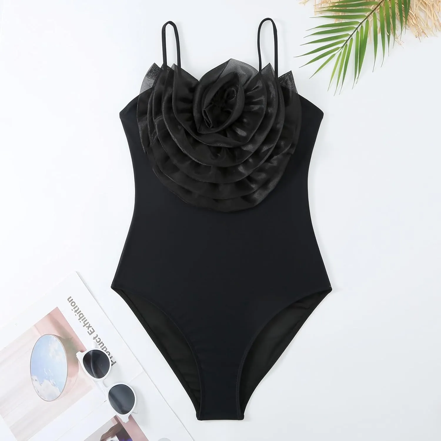 Women Big Flowers 1Piece Swimwear 1 Piece Cover UP Two Piece Vintage Print Swimsuit Monokini High Waist Thong