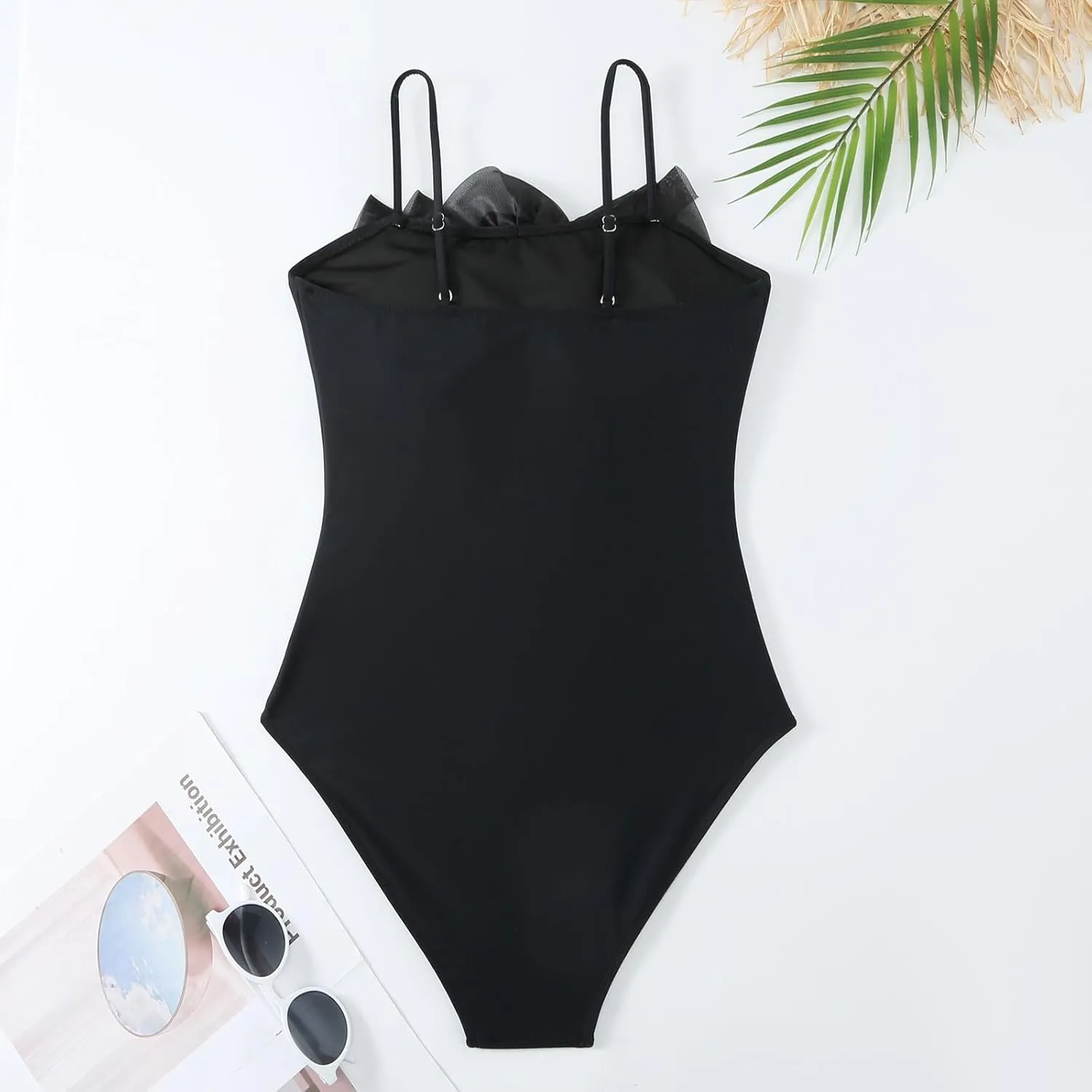 Women Big Flowers 1Piece Swimwear 1 Piece Cover UP Two Piece Vintage Print Swimsuit Monokini High Waist Thong