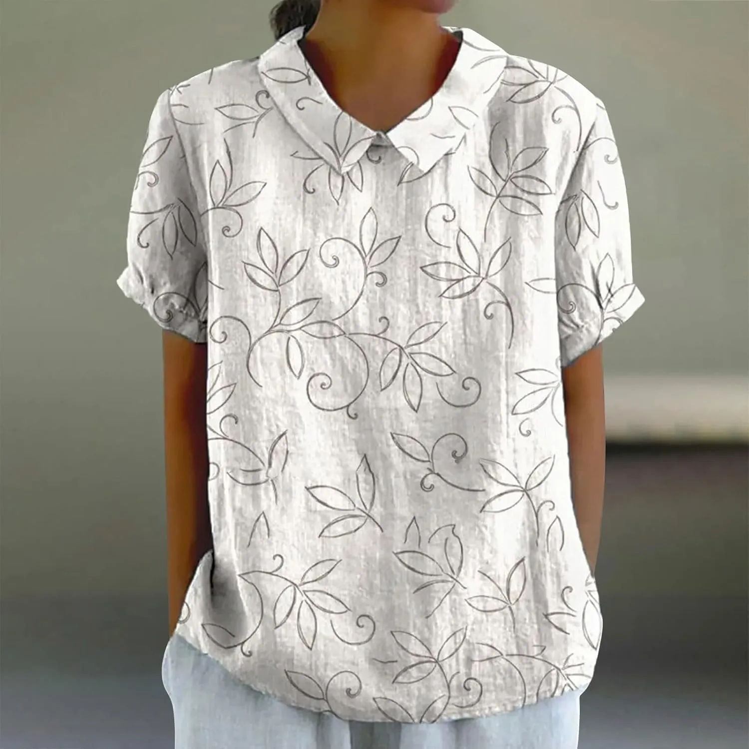 Women Cotton Linen Tops Summer Floral Print Casual Boho Short Sleeve Lapel T Shirt Loose Dressy Blouse Tunic 2025