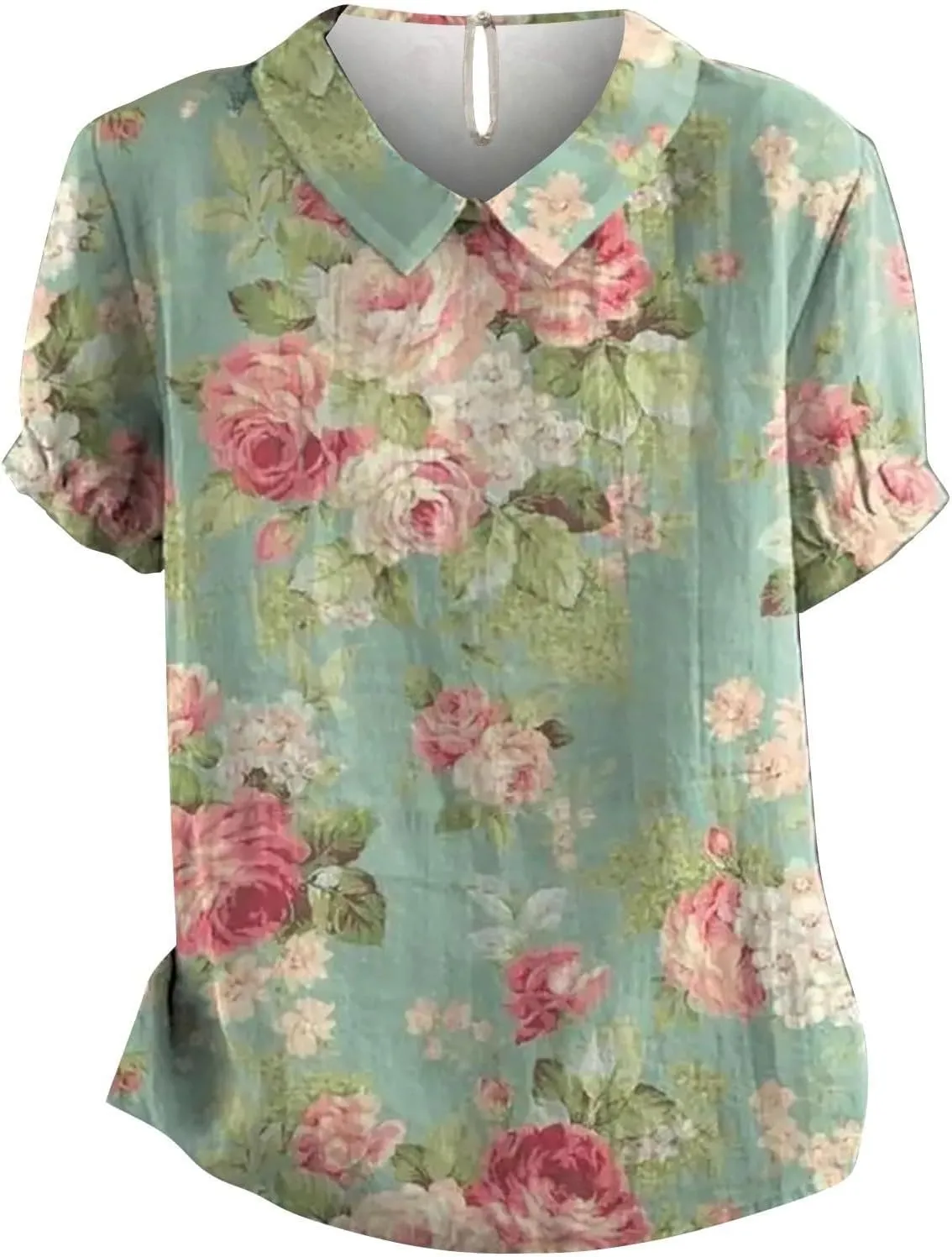 Women Cotton Linen Tops Summer Floral Print Casual Boho Short Sleeve Lapel T Shirt Loose Dressy Blouse Tunic 2025