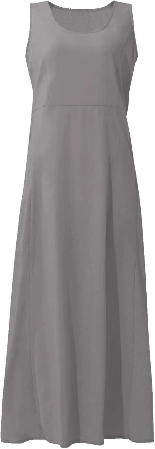 Women Dresses Linen Dress Summer Beach Dress Sleeveless Boho Maxi Long Dresses Casual with Pockects