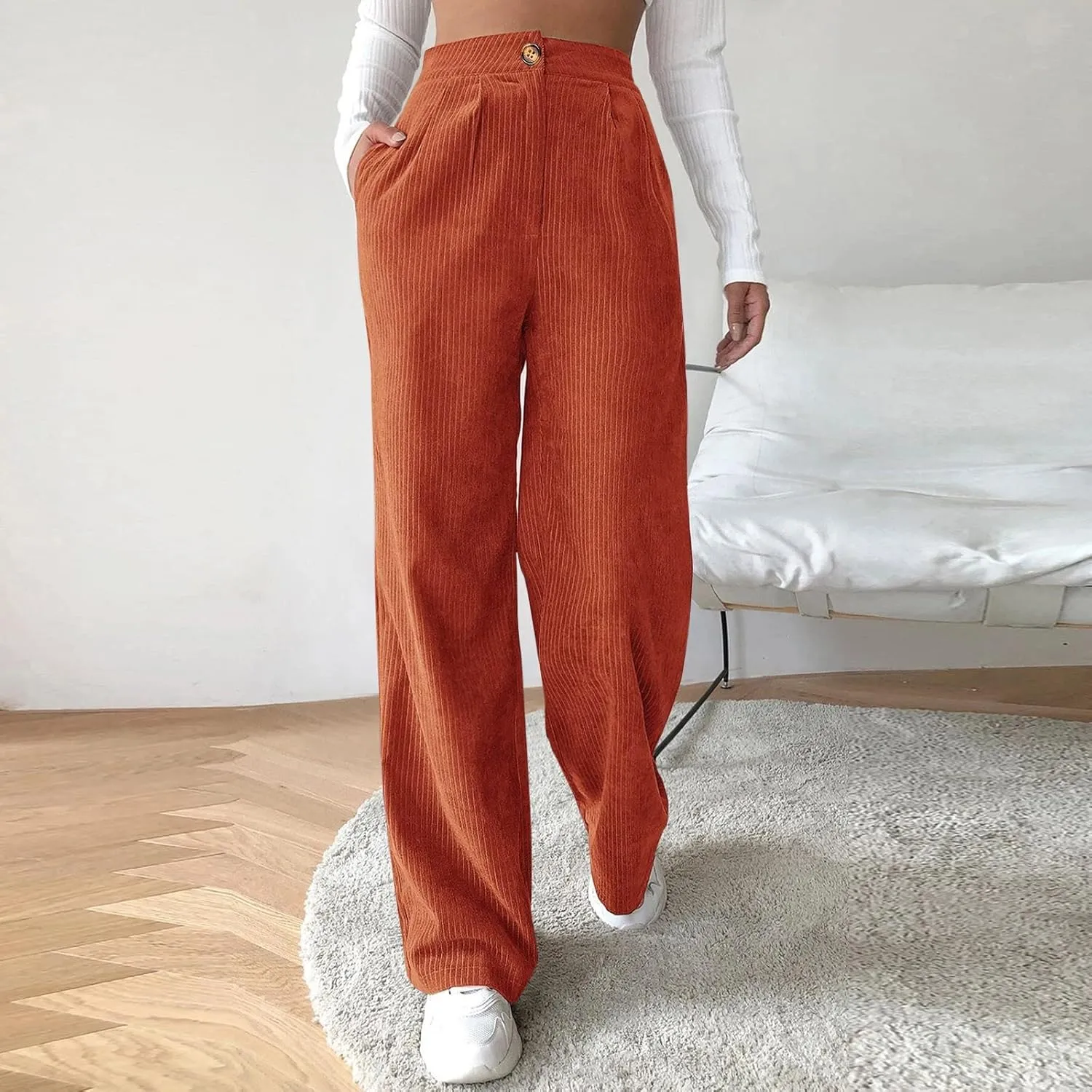Women Linen Summer Drawstring Pants High Waist Wide Leg Slim Fit Trouser Trendy