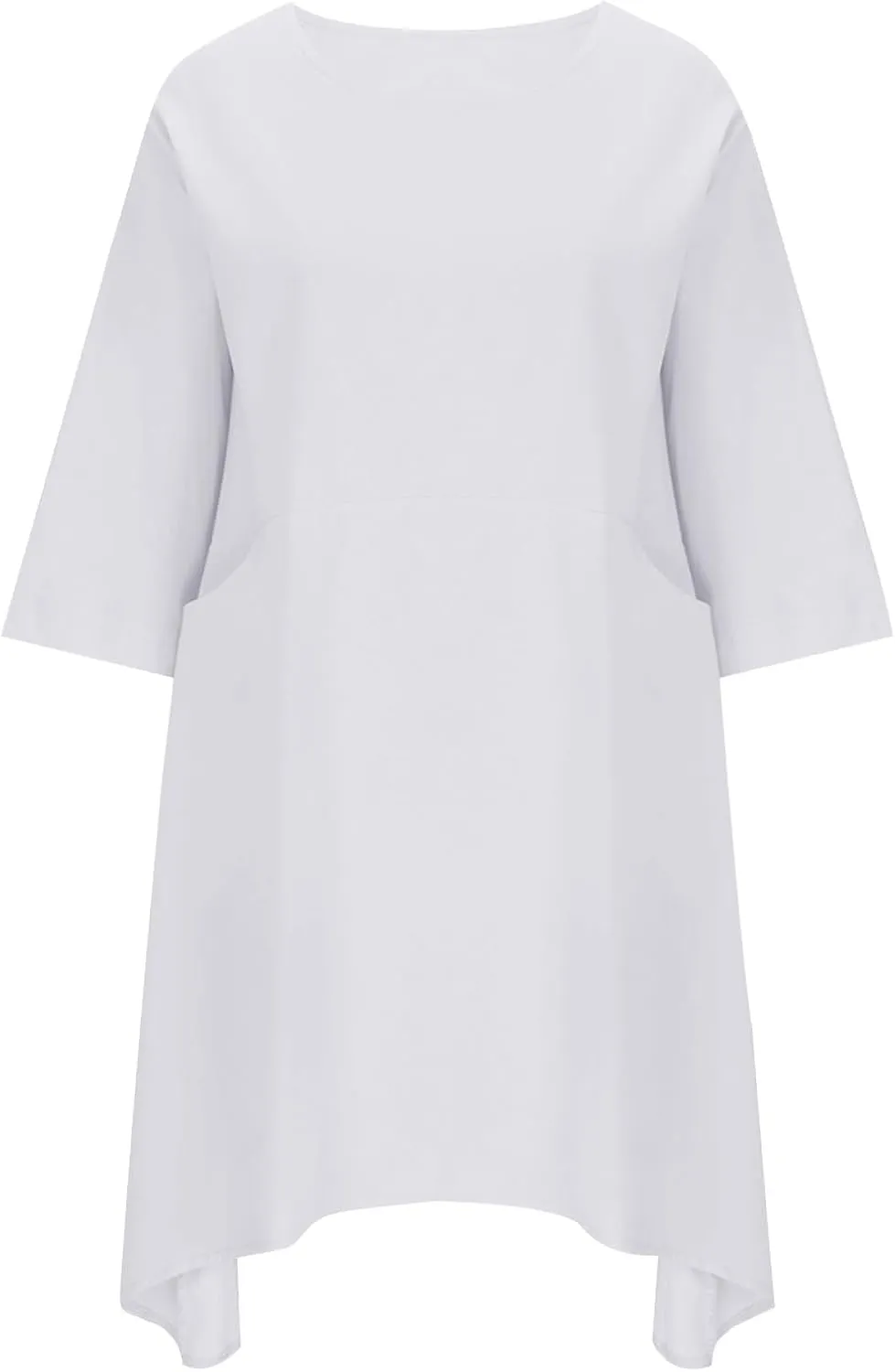 Women Long Sleeve Knee Length Dress Summer Cotton Linen Casual Baggy Dresses Flowy Beach T Shirt Dress with Pockets