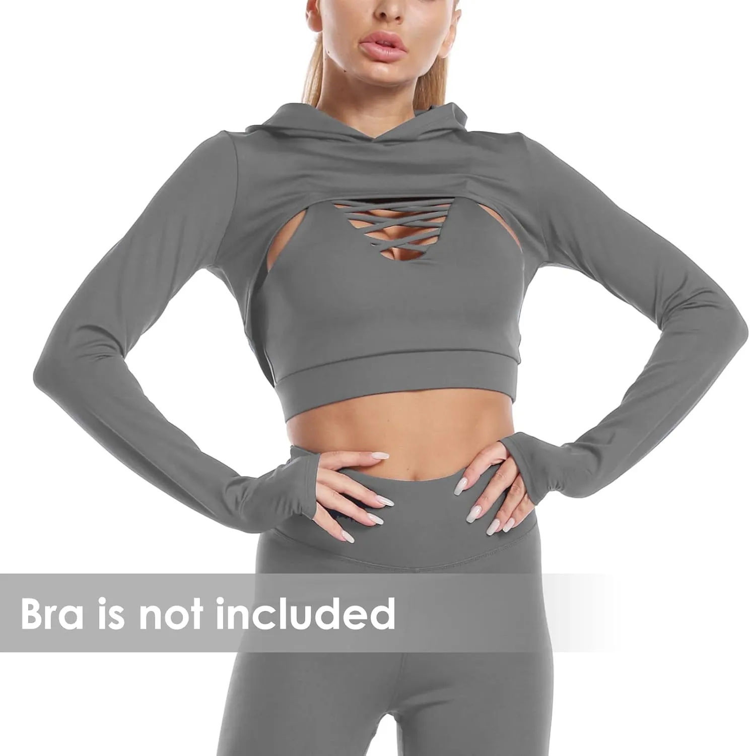 Women Long Sleeve Workout Crop Tops Seamless Yoga Shirts Cutout Shrug Top