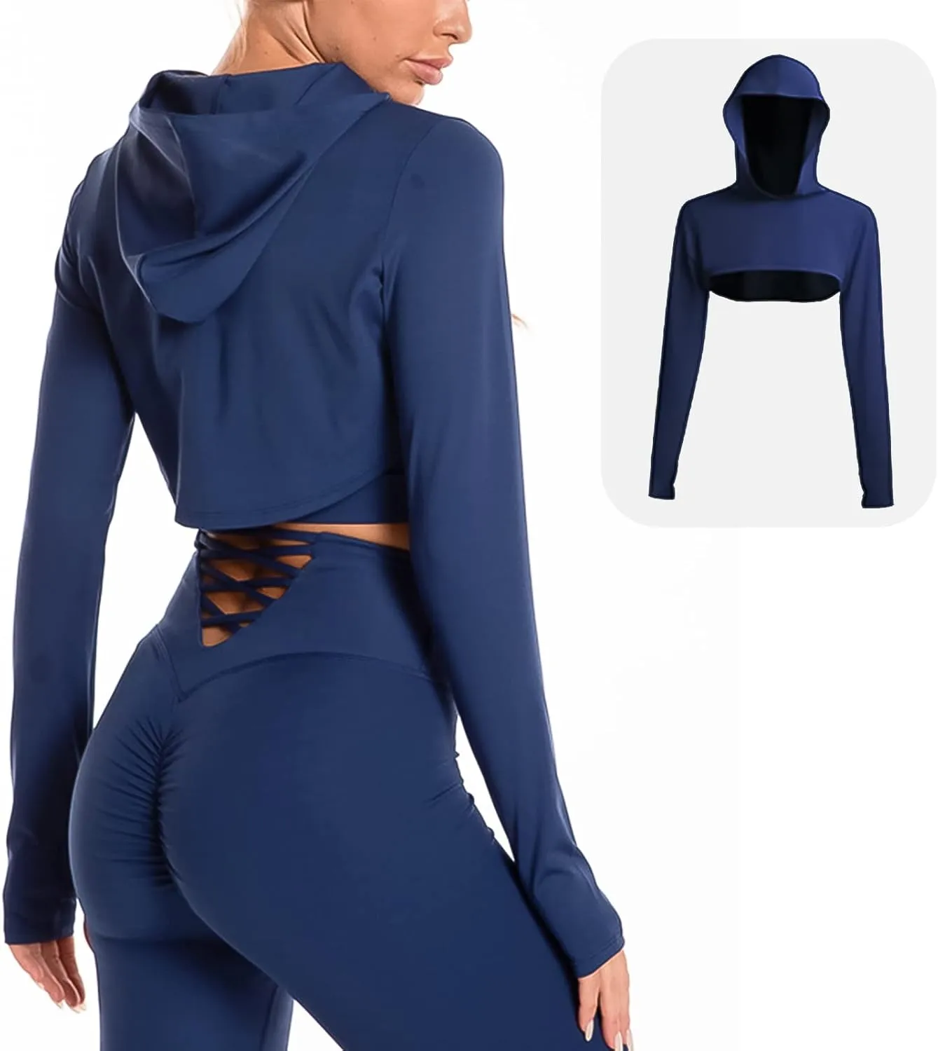 Women Long Sleeve Workout Crop Tops Seamless Yoga Shirts Cutout Shrug Top