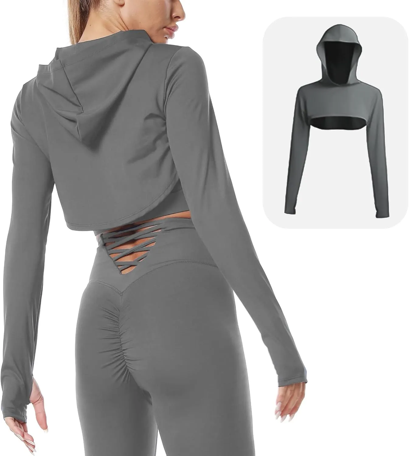 Women Long Sleeve Workout Crop Tops Seamless Yoga Shirts Cutout Shrug Top