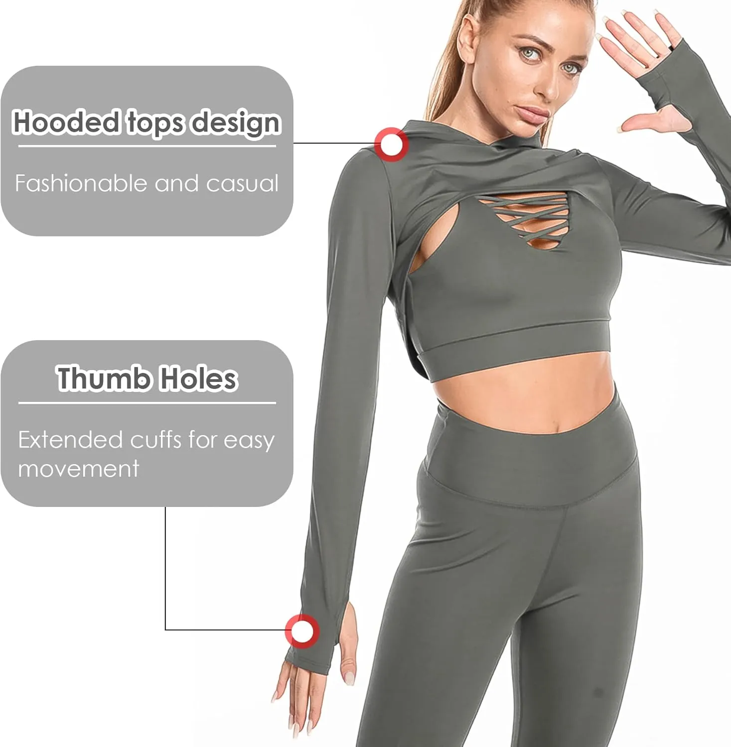 Women Long Sleeve Workout Crop Tops Seamless Yoga Shirts Cutout Shrug Top