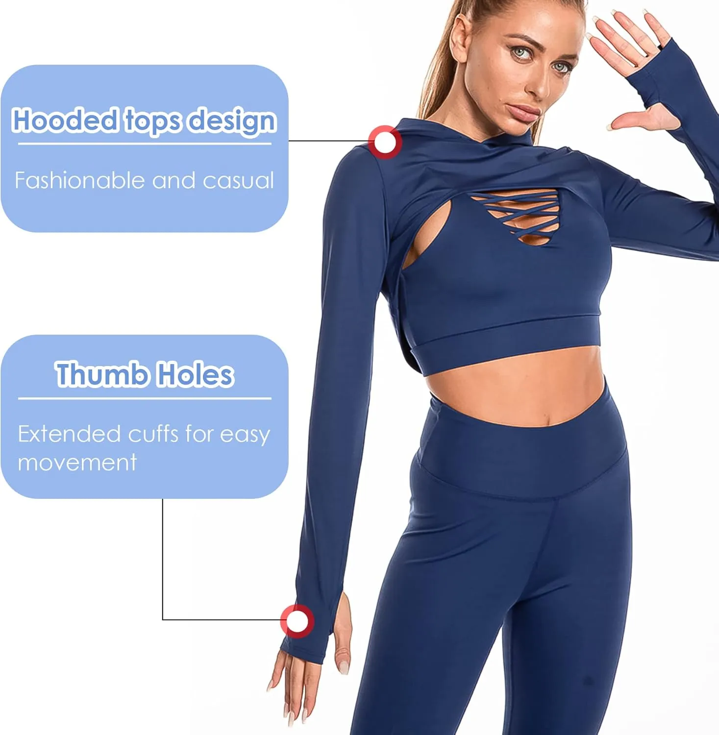 Women Long Sleeve Workout Crop Tops Seamless Yoga Shirts Cutout Shrug Top