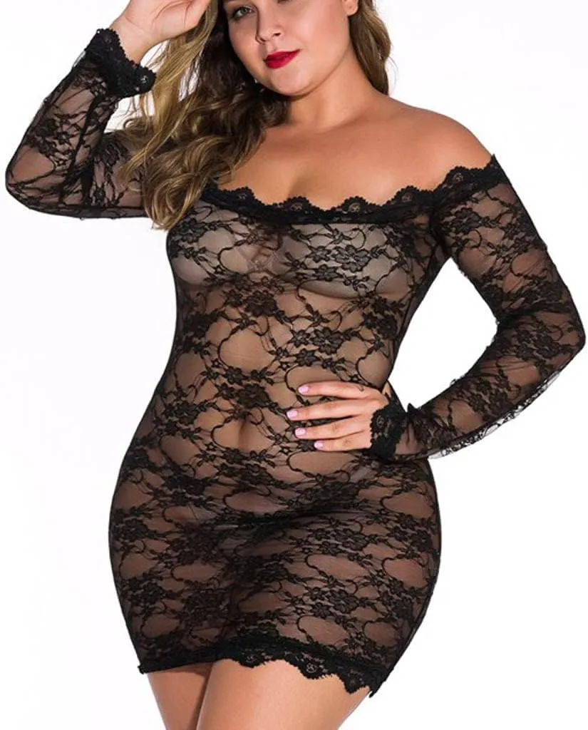 Women Sexy Lingerie Set Lace Babydoll Chemise Negligee Bow Tie V Neck Leotard Sheer Mesh Nightwear