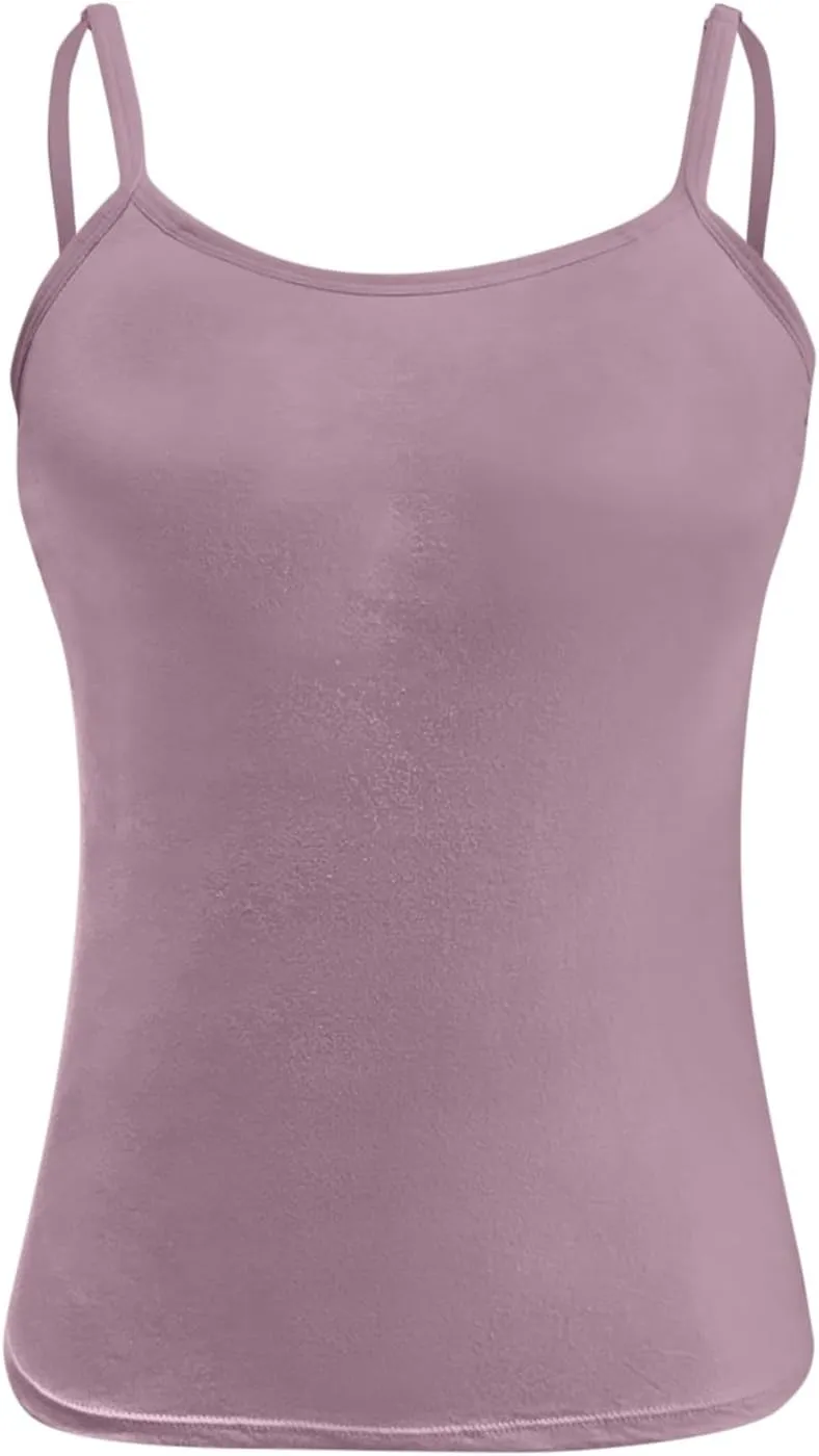 Women Shelf Bra Tank Top Spaghetti Strap Padded Cami Yoga Shirts Cotton Undershirt
