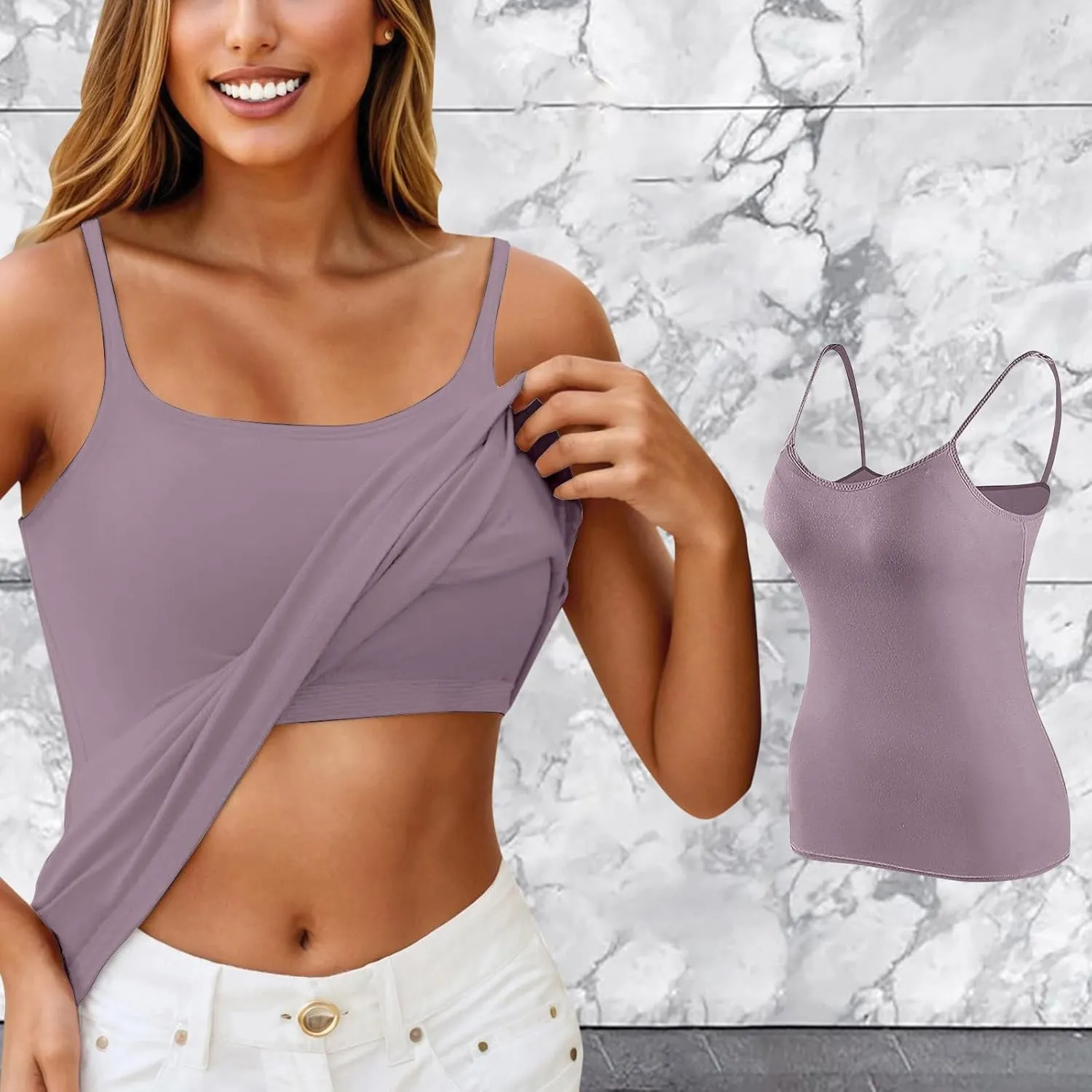 Women Shelf Bra Tank Top Spaghetti Strap Padded Cami Yoga Shirts Cotton Undershirt