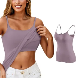 Women Shelf Bra Tank Top Spaghetti Strap Padded Cami Yoga Shirts Cotton Undershirt