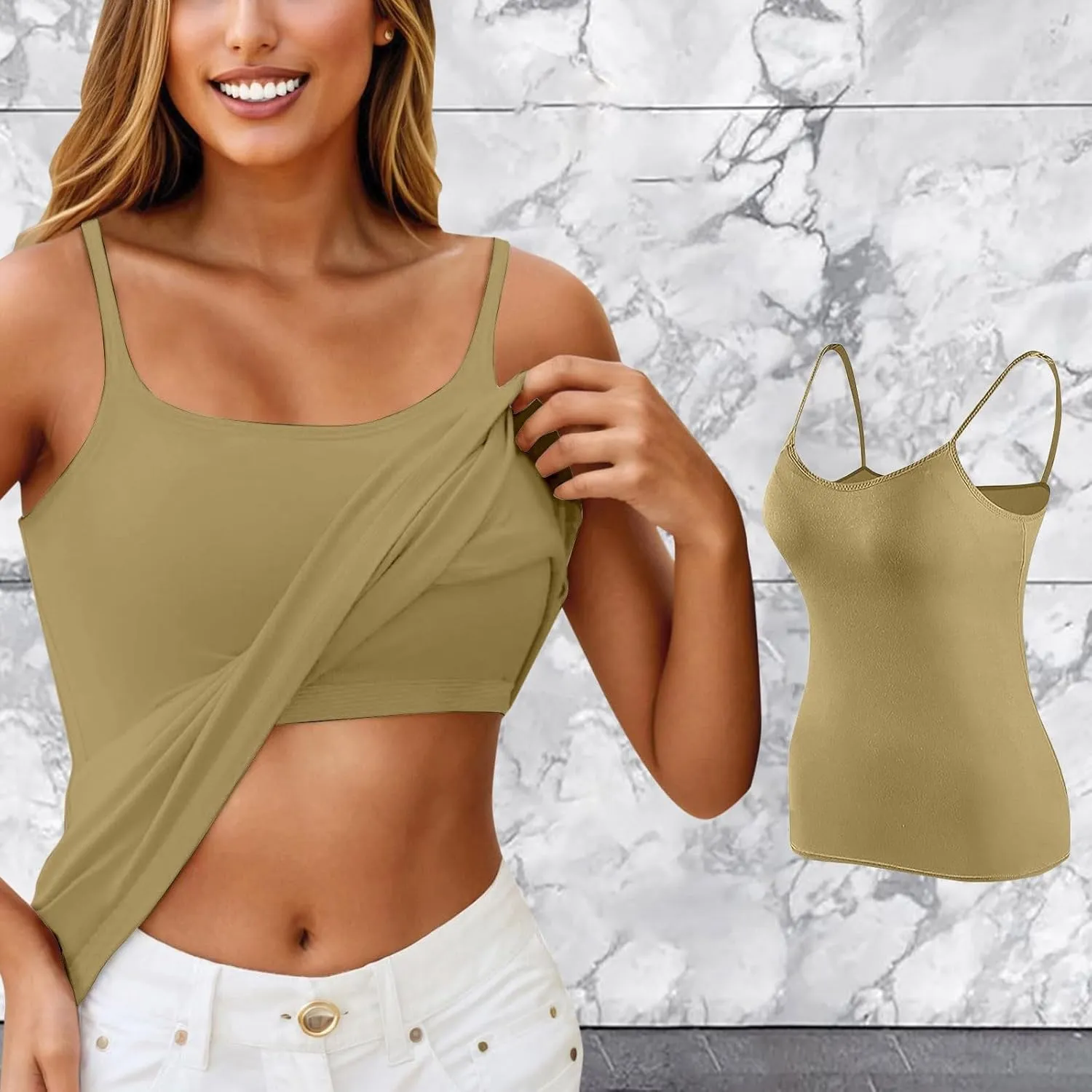 Women Shelf Bra Tank Top Spaghetti Strap Padded Cami Yoga Shirts Cotton Undershirt