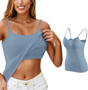 Women Shelf Bra Tank Top Spaghetti Strap Padded Cami Yoga Shirts Cotton Undershirt