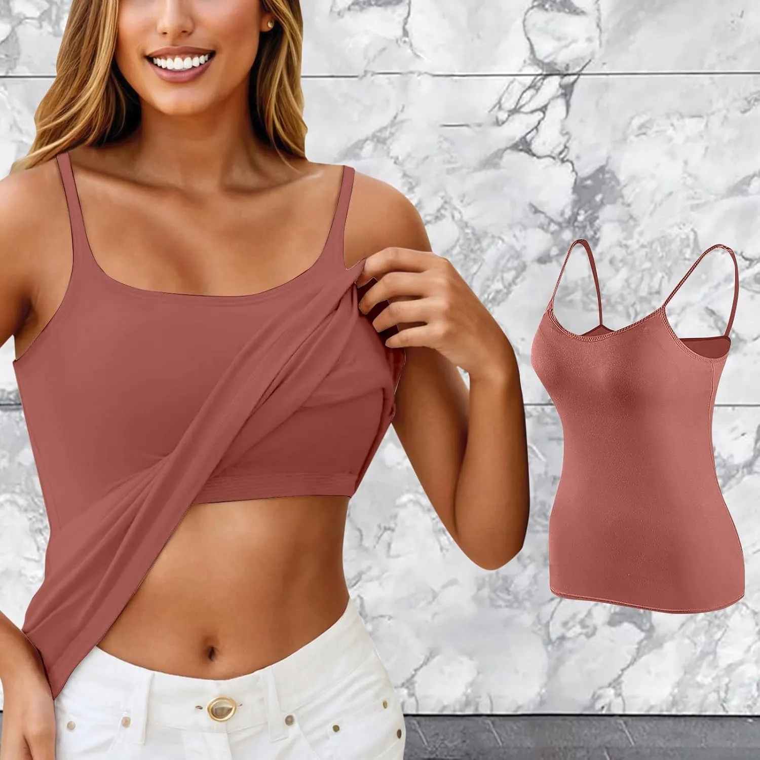 Women Shelf Bra Tank Top Spaghetti Strap Padded Cami Yoga Shirts Cotton Undershirt