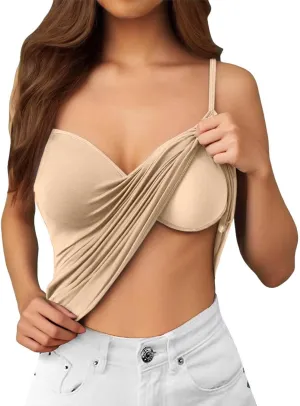 Women Shelf Bra Tank Top Spaghetti Strap Padded Cami Yoga Shirts Cotton Undershirt