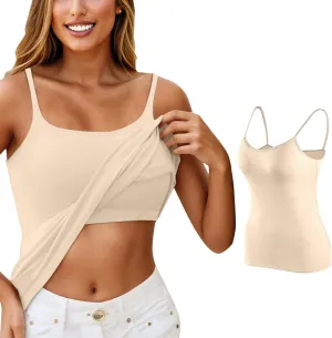 Women Shelf Bra Tank Top Spaghetti Strap Padded Cami Yoga Shirts Cotton Undershirt