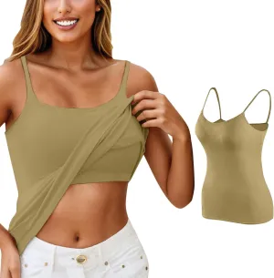 Women Shelf Bra Tank Top Spaghetti Strap Padded Cami Yoga Shirts Cotton Undershirt