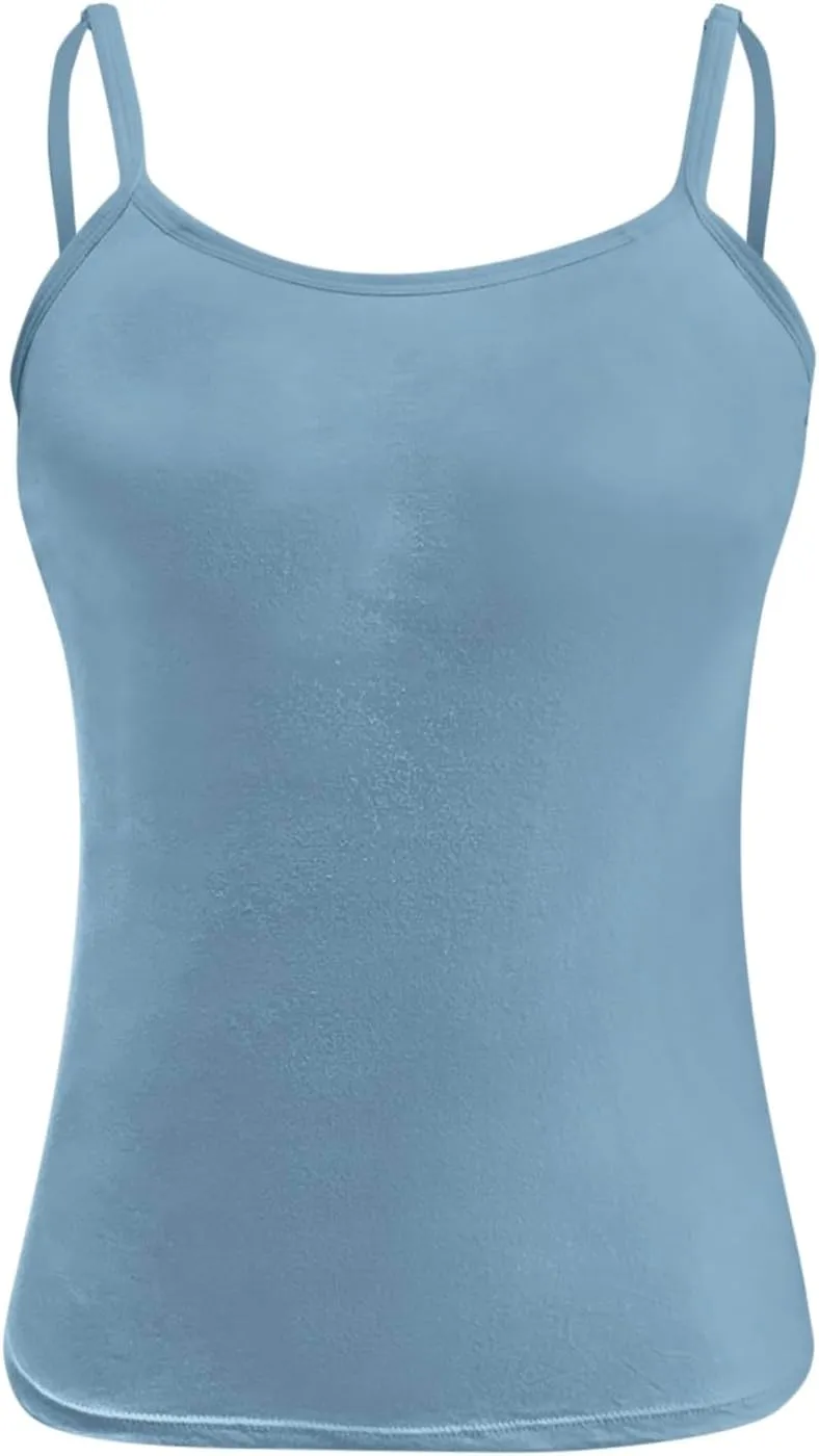 Women Shelf Bra Tank Top Spaghetti Strap Padded Cami Yoga Shirts Cotton Undershirt