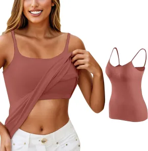 Women Shelf Bra Tank Top Spaghetti Strap Padded Cami Yoga Shirts Cotton Undershirt