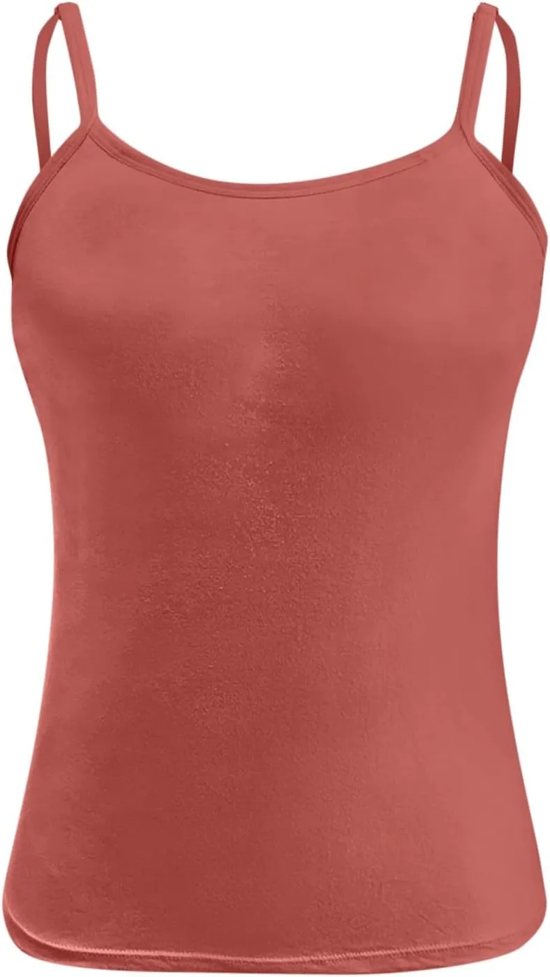 Women Shelf Bra Tank Top Spaghetti Strap Padded Cami Yoga Shirts Cotton Undershirt