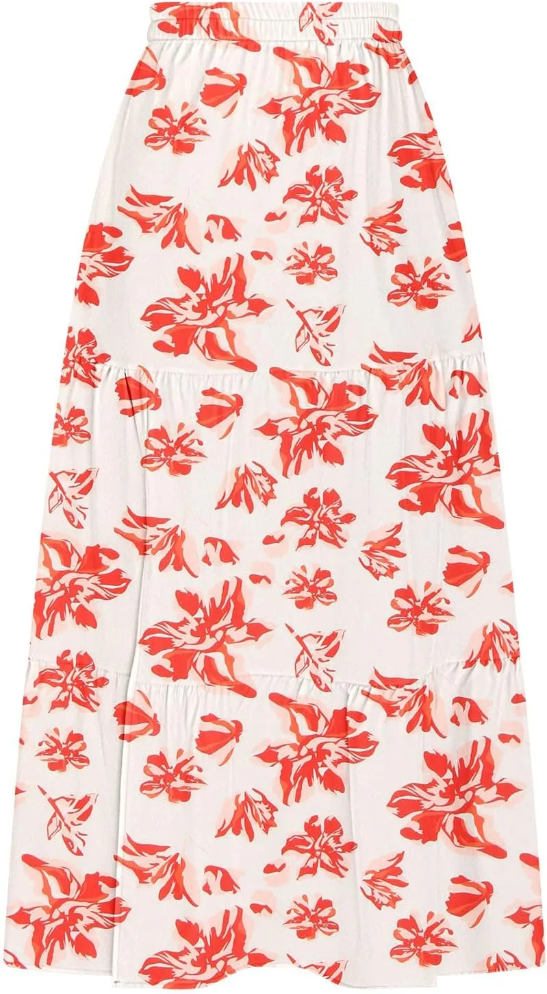 Women Spring Summer Boho Maxi Skirt Floral Print Side Slit Long Skirts High Waist Flowy Split A Line Maxi Skirt