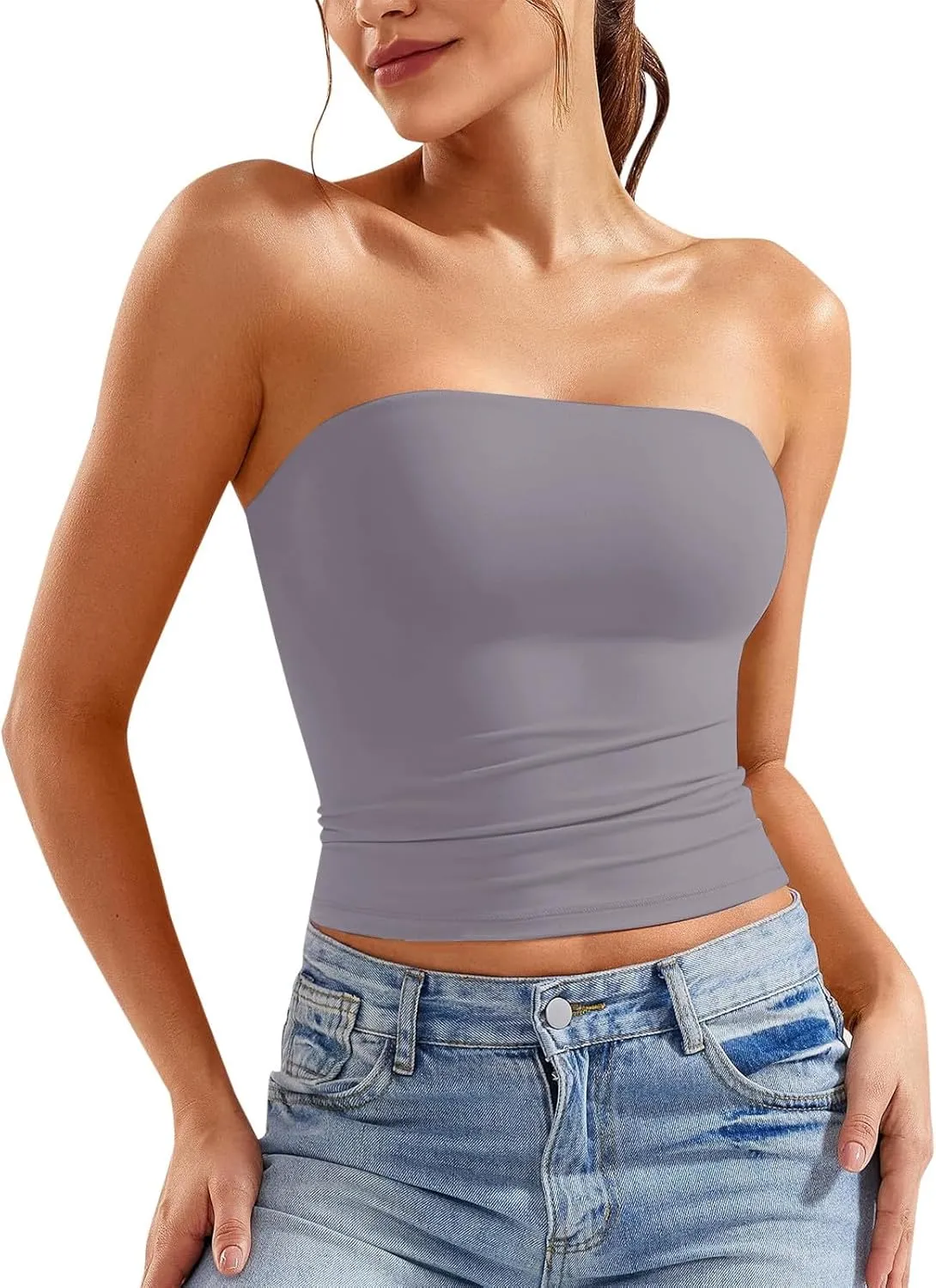 Women Strapless Tube Top Sexy Sleeveless Backless Bandeau Shirts Y2K Going Out Crop Tops Summer Outfits 2025