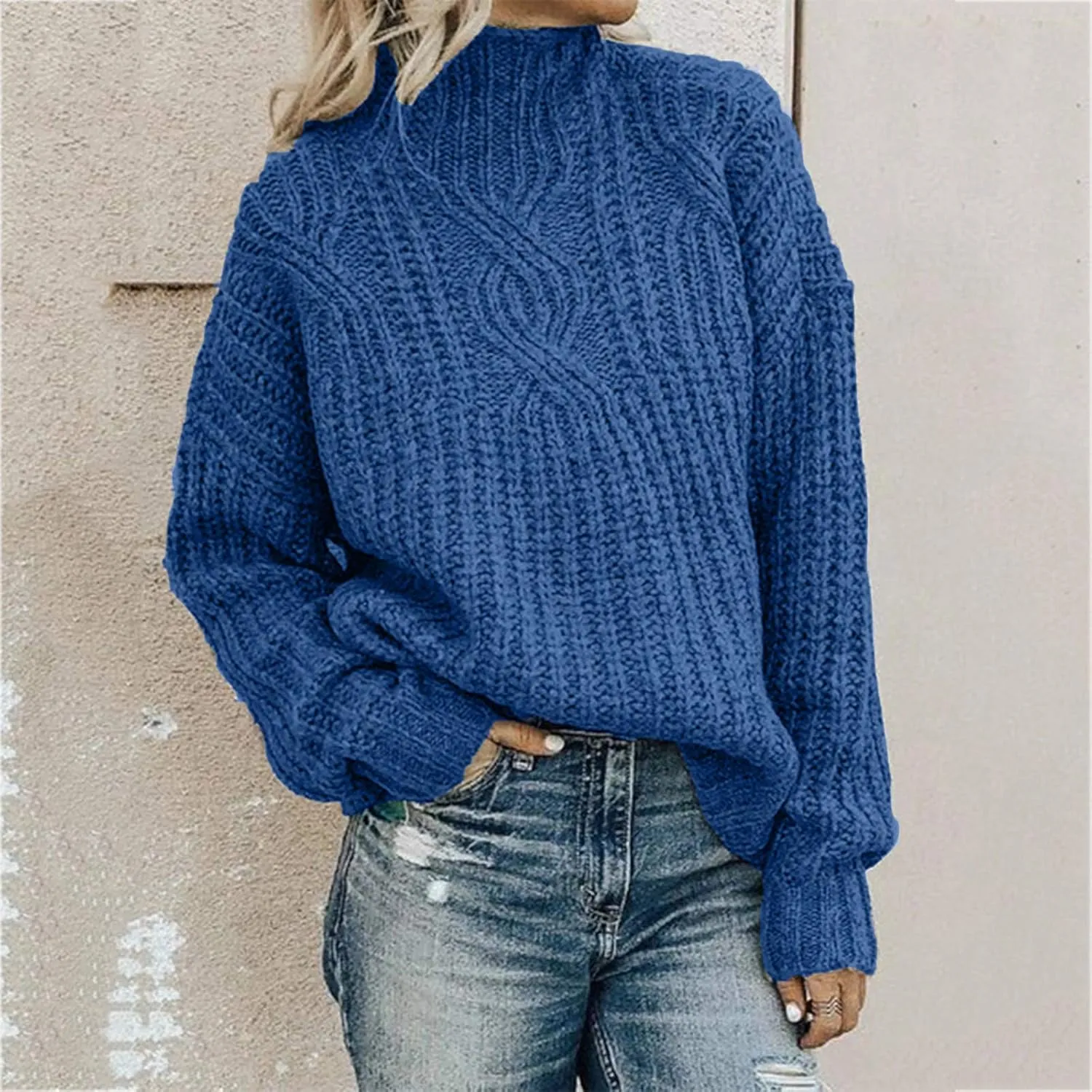 Women Turtleneck Long Sleeve Fashion Sweaters Chunky Knit Fall Winter Oversized Loose Pullover Sweater Top Warm Cotton