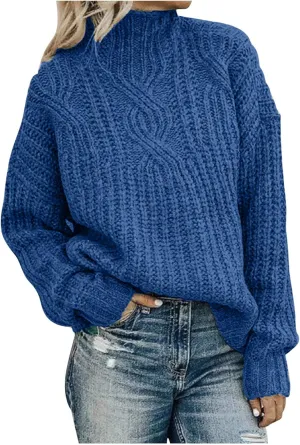 Women Turtleneck Long Sleeve Fashion Sweaters Chunky Knit Fall Winter Oversized Loose Pullover Sweater Top Warm Cotton