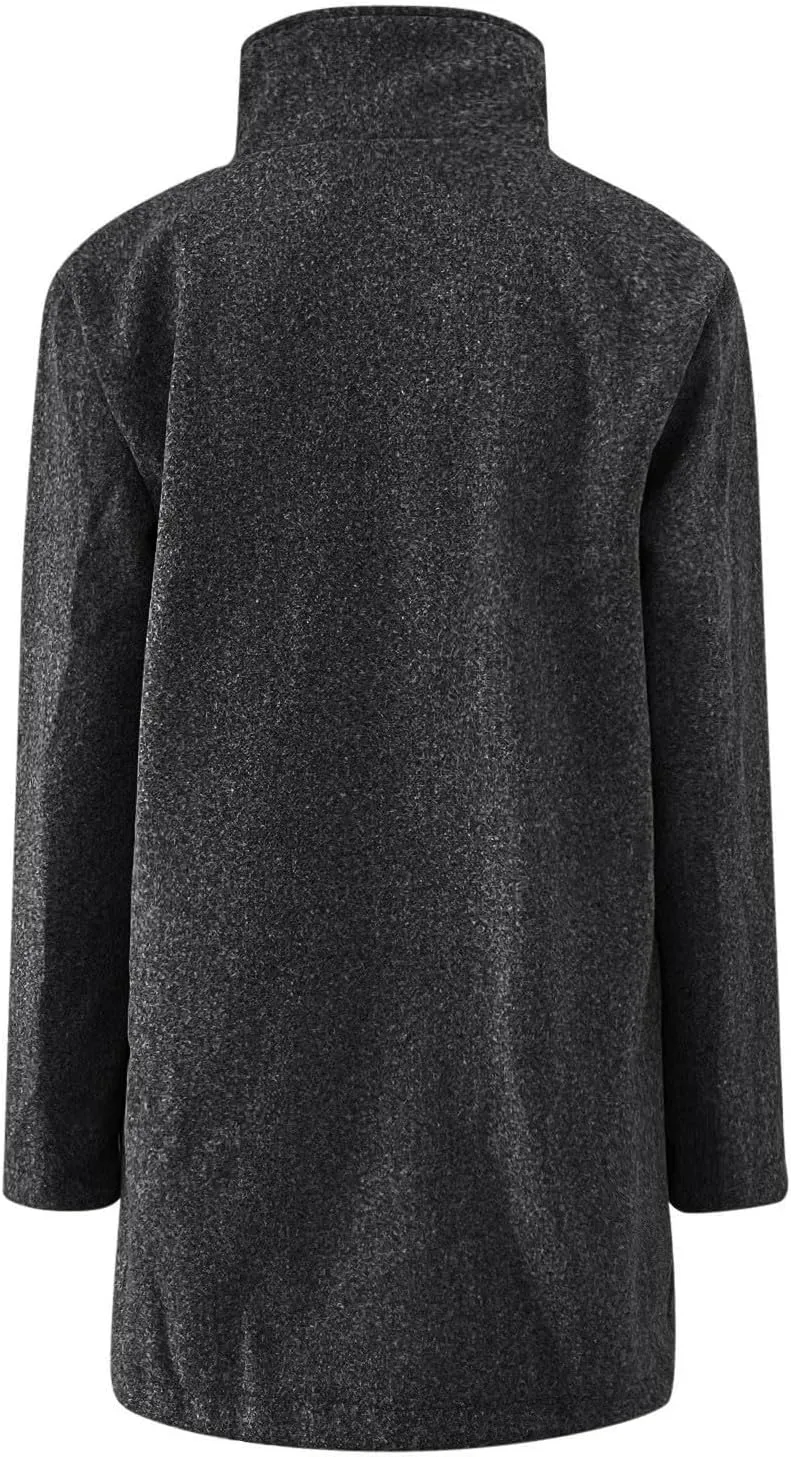 Women Winter Long Pea Coat Thicken Warm Woolen Overcoat Slim Fit Stand Collar Button Down Trench Jackets with Pockets