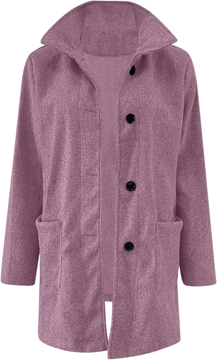 Women Winter Long Pea Coat Thicken Warm Woolen Overcoat Slim Fit Stand Collar Button Down Trench Jackets with Pockets