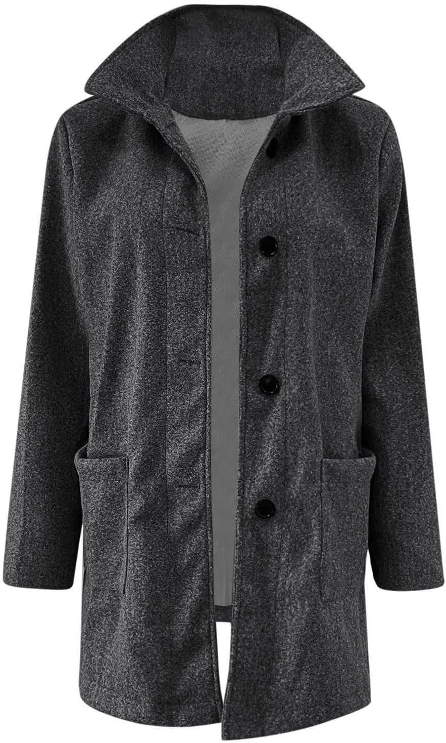 Women Winter Long Pea Coat Thicken Warm Woolen Overcoat Slim Fit Stand Collar Button Down Trench Jackets with Pockets