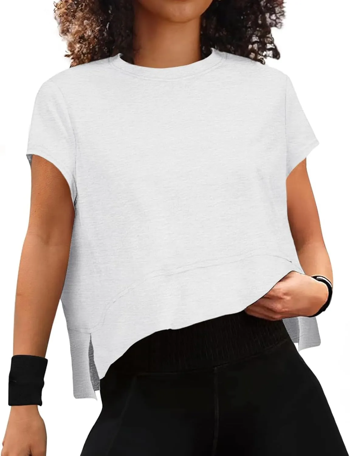 Women Workout Tops Summer Short Sleeve Crop Tops Side Slit Athletic Tops Casual Basic Tees Oversized Tee Shirts