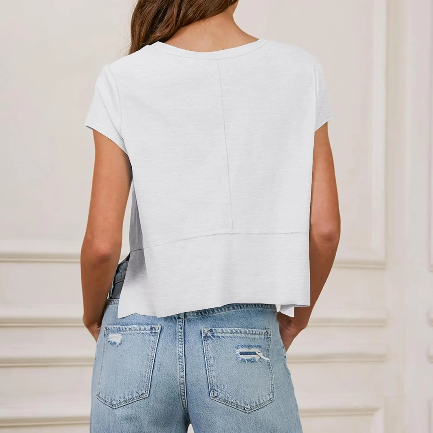 Women Workout Tops Summer Short Sleeve Crop Tops Side Slit Athletic Tops Casual Basic Tees Oversized Tee Shirts