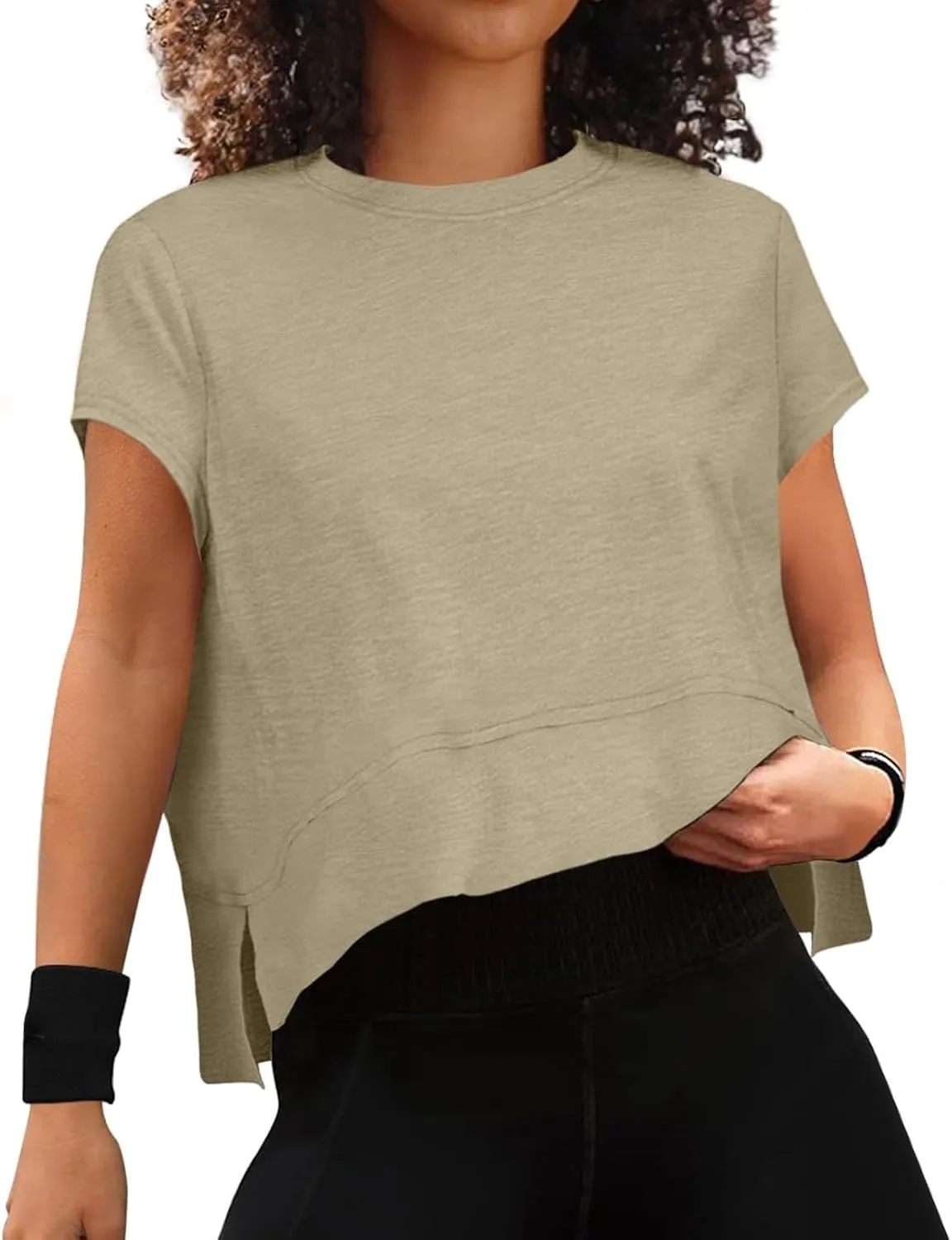 Women Workout Tops Summer Short Sleeve Crop Tops Side Slit Athletic Tops Casual Basic Tees Oversized Tee Shirts