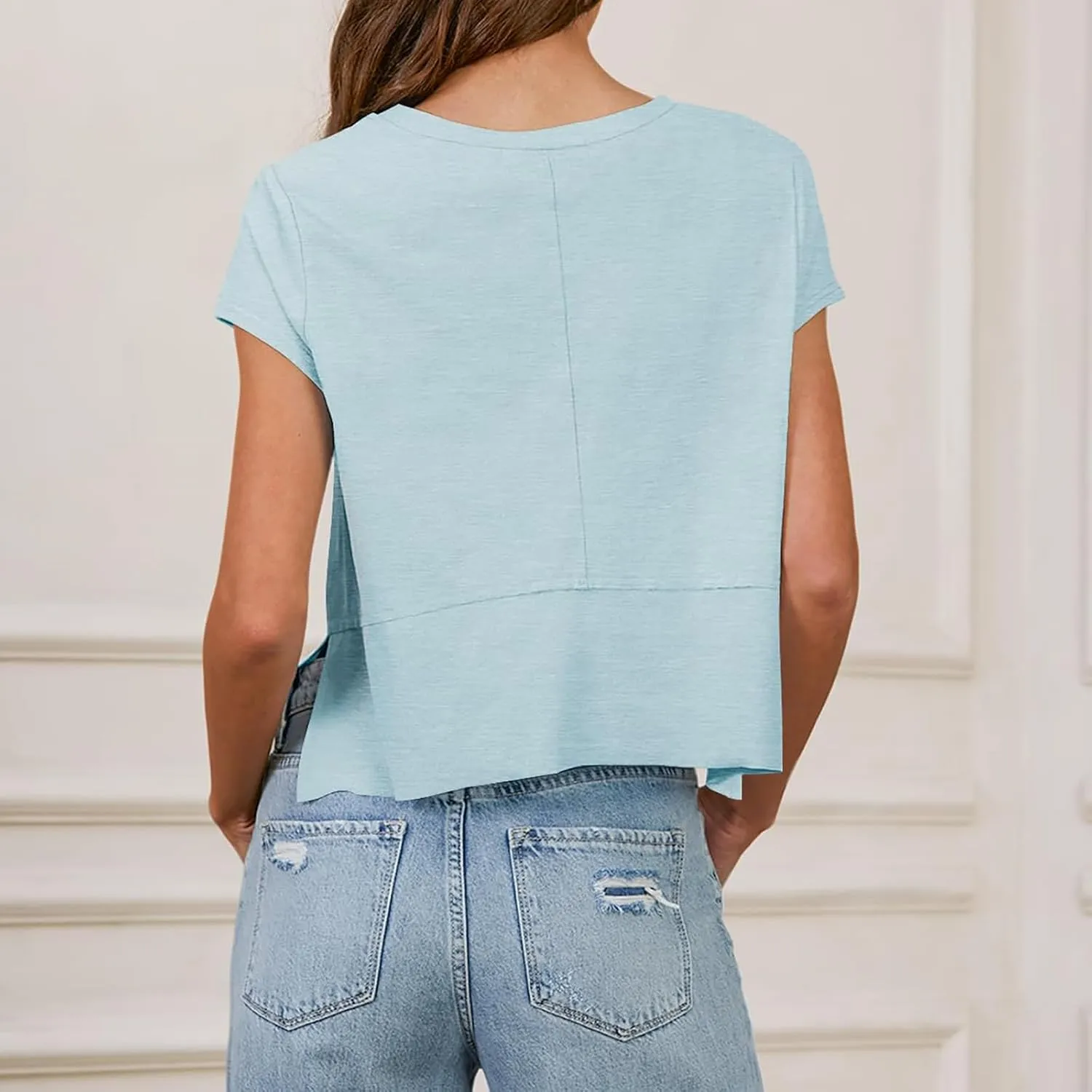 Women Workout Tops Summer Short Sleeve Crop Tops Side Slit Athletic Tops Casual Basic Tees Oversized Tee Shirts