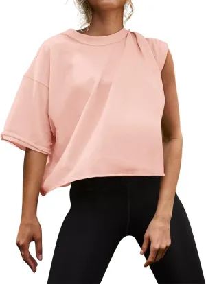Women Workout Tops Tees Crop Tops Boxy T-Shirts Short Sleeve Oversized